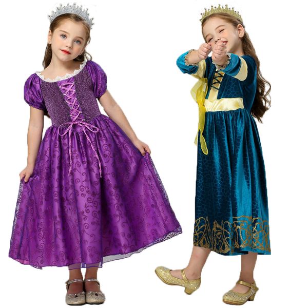 

девочки принцессы платье lace mesh gold бархатные зимние платья детская одежда девушки halloween cosplay этап performance костюм 06, Blue