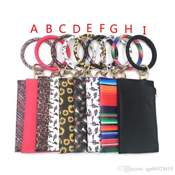 

2019 wholesale monogram card holder keychain bags serape leopard pu leather clutch bags for women new design personalized wristlet bracele, Black