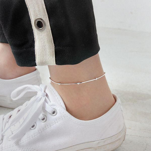 

925 sterling silver round bead snake chain anklets, Red;blue