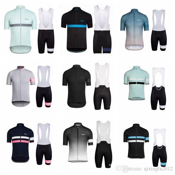

rapha team summer cycling jersey bib shorts sets mens short sleeves quick dry full zipper wearable breathable riding clothes q71215, Black;blue