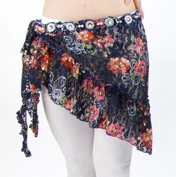 

women's belly dance hip scarf lace flower belly dancing wrap belt skirt costume scarves ing, Black;red