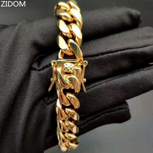 

men hip hop bracelets stainless steel fashion 12mm width 7-9 inch long cuban chain charm bracelet mens hiphop jewelry gifts, Black