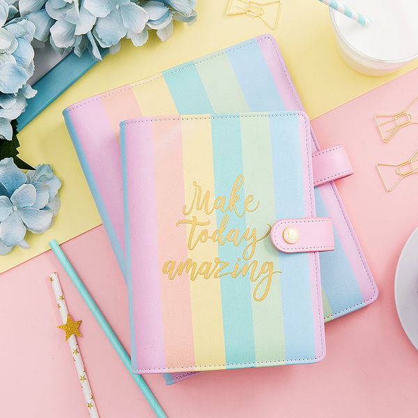 

korean rainbow spiral binder notebook a5a6a7 planner organizer 2019 agenda cute diary stationary gift school supplies, Purple;pink