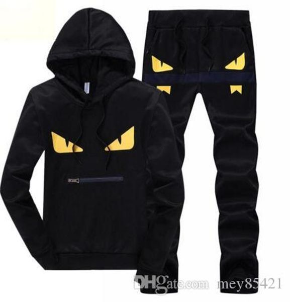 

wholesale simple fashion mens little monster prints designer tracksuits men's hooded long sleeved sweater trousers casual two piece, Gray