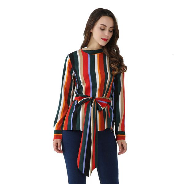 

blouse women women vintage bow color striped shirt stand collar zipper long sleeve blouse autumn casual blusas lt2385, White