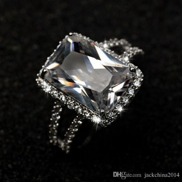 

Size 5-9 New Women Fashion Jewelry choucong 10KT Whitre Gold Filled Solitaire 8CT White Topaz CZ Diamond Princess Lady Wedding Band Ring Set