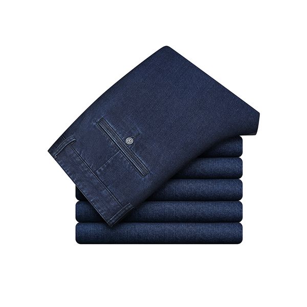 

2020 denim business classic jeans trousers men regular fit slim feet pants men's pants high stretch cotton qualtiy, Blue