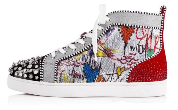 

perfect quality original brand new high red bottom shoes no limit f18 men's sneakers shoes with sequin graffiti & strass leisure eu36-4, Black