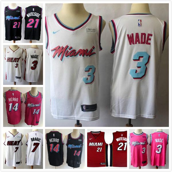 

mens dwyane wade 3 goran dragic 7 miami heat 25 kendrick nunn jersey hassan 21 whiteside 14 tyler herro nba basketball jerseys, Black