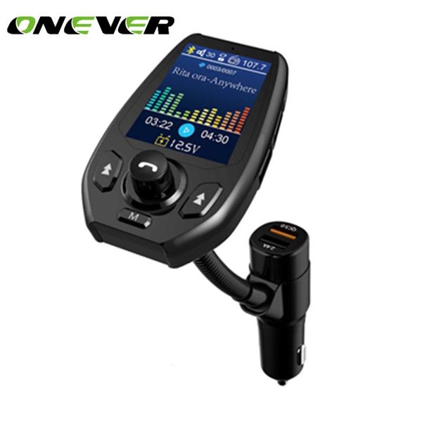 

onever car charger kit bluetooth fm transmitter modulator vehicle adapter 2 usb port aux port with 1.8 inch color screen