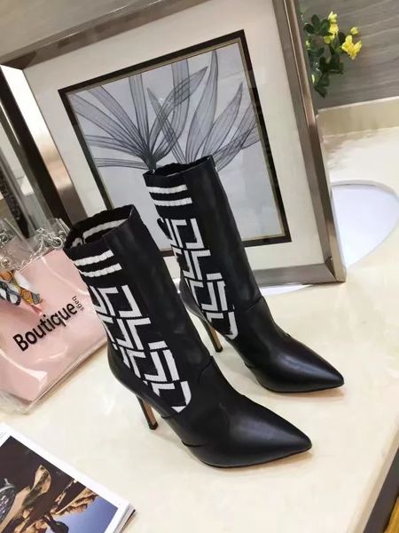 

knitted sock booties women leather high heel boots snow knitted women booties casual martin boots wholesale ladies winter boots