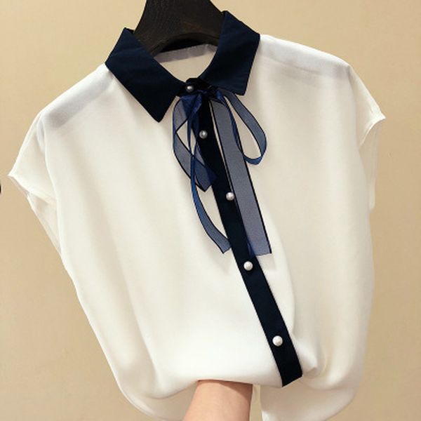 

women's blouses & shirts elegant women summer casual short sleeve white brand korean office lady chiffon shirt sweet blusas mujer