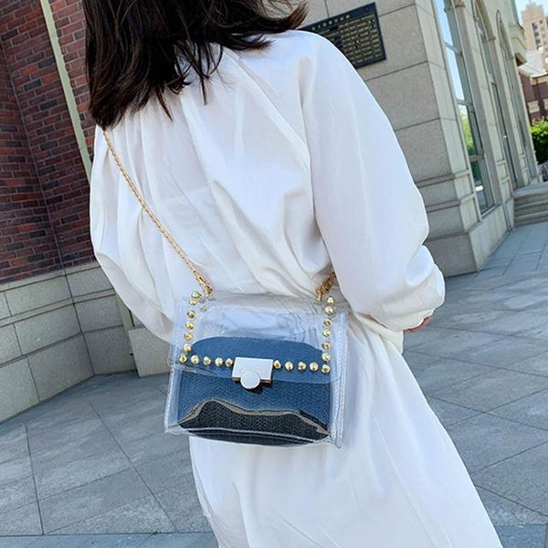 

women's solid color large capacity leather shoulder bag messenger chain bag transparent shopping bags schultertasche
