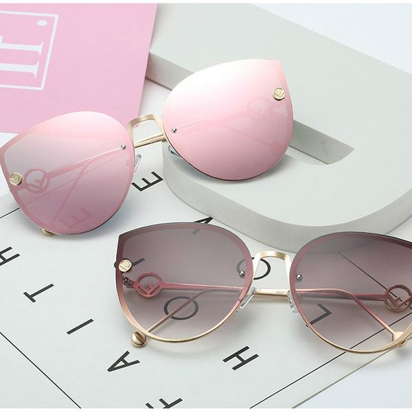 

cat eye sunglasses women brand design metal frame mirror sun glasses vintage rimless gradient glasses for female ing, White;black