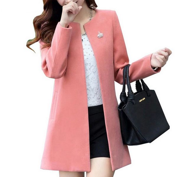 

women coats women long coat round fashion neck long sleeve s xxl solid casaco feminino loose batik cardigan autumn slim thin outerwear, Black