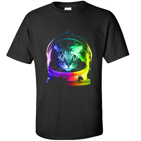 

galaxy astronaut cat rainbow dj rock tshirts men brand new autumn winter t-shirts retro design hip hop street t shirt for men, White;black