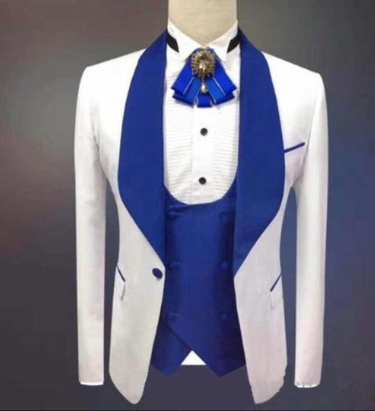 

3 piece mens suits handsome groomsmen shawl lapel groom tuxedos man jacket blazer for prom dinner 3 piece suit (jacket+white pants +vest, Black;gray