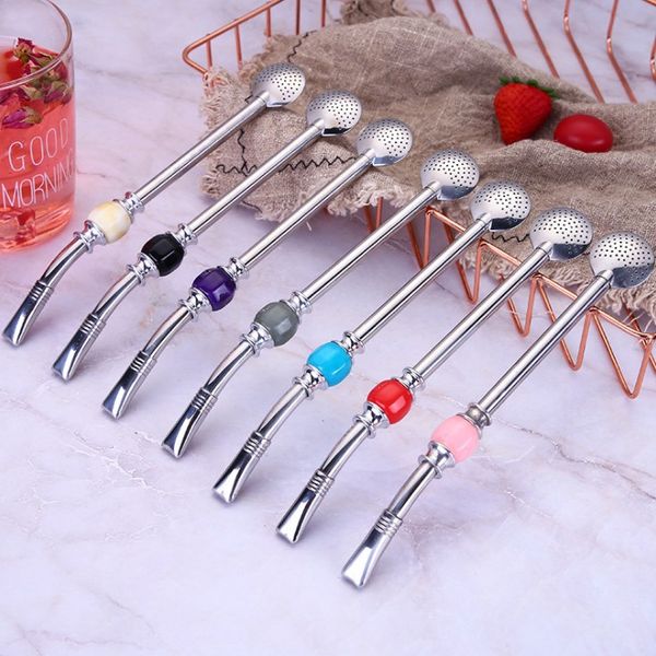 

Newest 304 Stainless Steel Straw Spoon High-quality Filter Straw Mate Tea Straw Stirring Spoon Reusable Tea Spoon 2 pcs sets