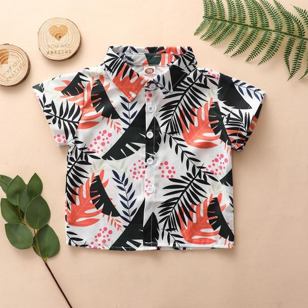 

toddler baby boys summer leaves shirt children kids short sleeve button down shirt baby boy clothes roupa feminina infantil, White;black
