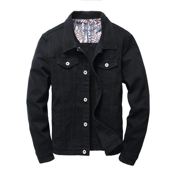 

kimsere fashion men casual denim jackets slim fit jean jacket outerwear for male button down solid color turn down collar, Black;brown