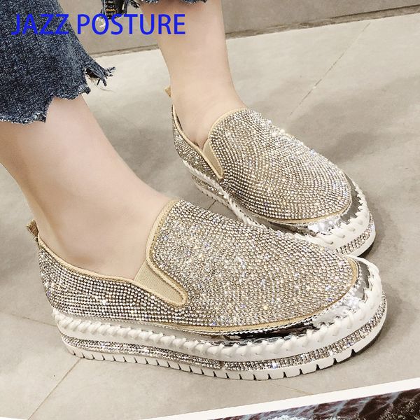 

2019 european fashion espadrilles shoes woman leather creepers flats ladies loafers crystal loafers z460, Black