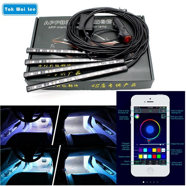 

tak wai lee 4x cell phone app control led atmosphere rgb strip light car music 16 million colors acoustic source interior lamp