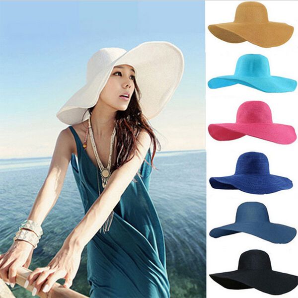 

Beach foldable large brimmed olid color traw hat women outdoor holiday hading hat female ummer ea ide un vi or cap dh1089 t03
