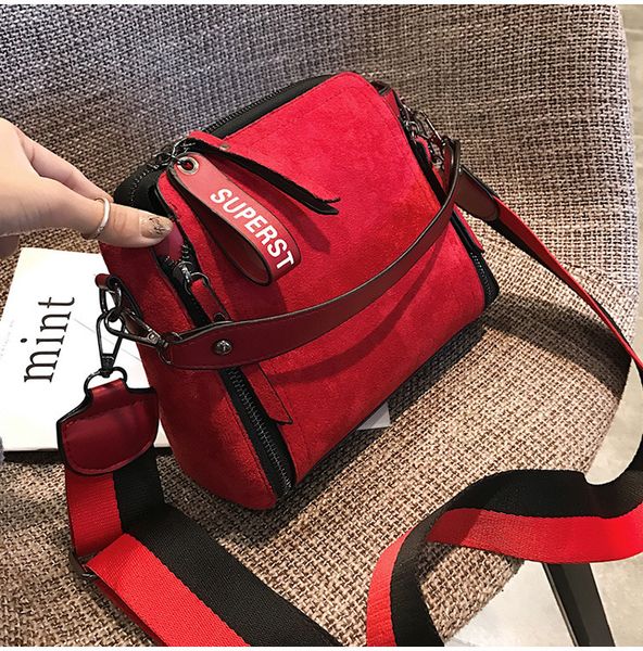 

ladies shoulder bag wide narrow double shoulder strap frosted bucket bag new fashion handbag diagonal women