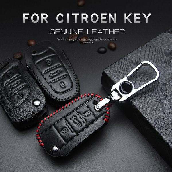 

leather car key cover case for c4 c4l c6 c3-xr cactus c3 c5 car key shell keychain for 301 307 208 308 408 508