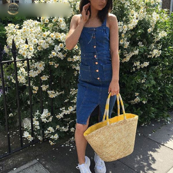 

for women fashion england style denim button dress pocket brief solid sleeveless empire square collar dresses female, Black;gray