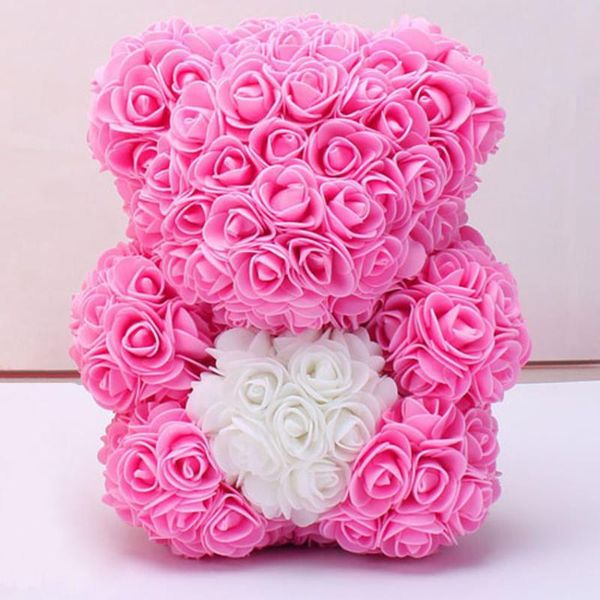 

25cm valentine rose bear heart flower gift for girlfriend birthday wedding artificial party home decor wine red pink