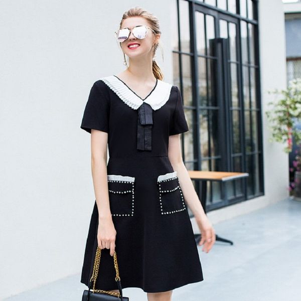 

горячие платья a line 2019 new high street spring slim diamonds party dress s xl питер пэн воротник женская одежда сладкое черное платье, Black;gray