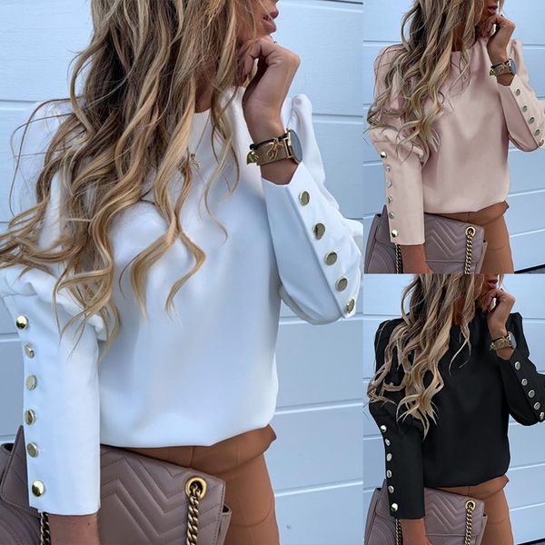 

женщины рубашка и top 2020 sexy плюс размер black top длинные рукава женщина мода boyfriend причинная рубашка best friend кнопка tshirt, White