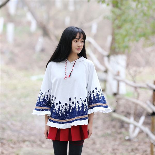 

woman jacket jackets for women outerwear 3 4 sleeve cloak women autumn rabbit print ear hoodies coat pullover poncho jacket cloak hooded, Black;brown