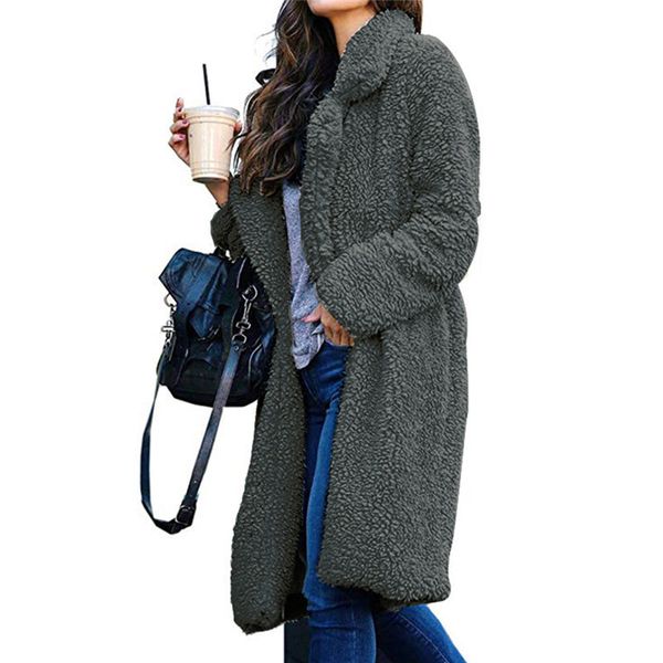 

2020 autumn/winter fashion women's clothing european and american open stitch plush popular pure color coat, Black