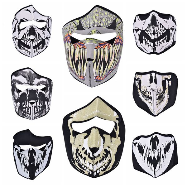 

half / full face mask bike cycling ski mask outdoor ghost skull balaclava neck hood, Black