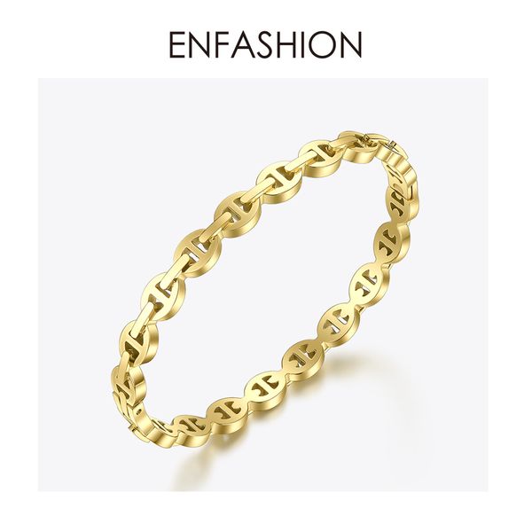 

enfashion punk geometric hollow cuff bracelets bangles for women gold color stainless steel bangle fashion jewelry gifts b192058, Black