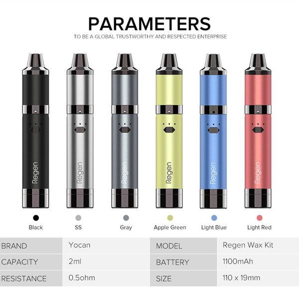 

Аутентичные yocan реген комплект 1100mah мощность регулируемая воск концентрат ручка с кварцевой тройной катушки кремния кувшин Vape ручка