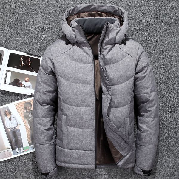 

fashion men's hooded down jackets autumn winter mens solid color thick warm white duck down coats male windproof zipper outwears, Black