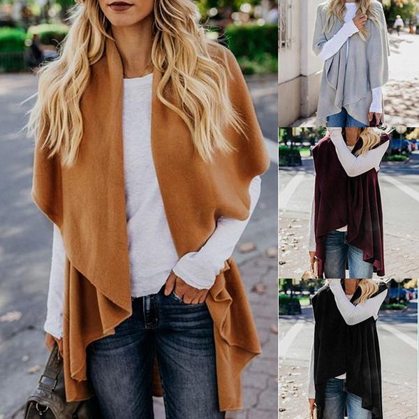 

women casual open neck sleeveless solid irregular cardigan coat, Black;white
