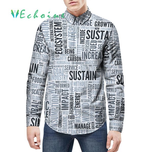 

echoine long sleeve newspaper button shirts for man 3d print shirts men peter pan collar gowns casual male print blouse, White;black