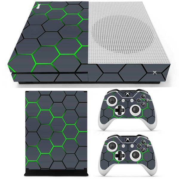 Green Grid Vinyl Decal Pele Adesivos Capa para controladores de Xbox One S Jogo Console2