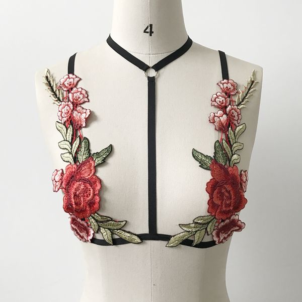 

2019 new fashion women's rose embroidery hanging neck lacing sling underwear bra, Black;white
