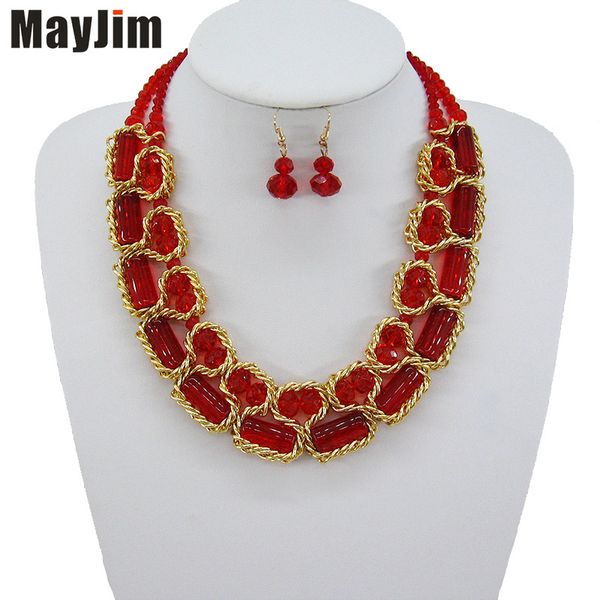 

mayjim statement vintage big crystal necklace women manual establishment necklaces choker pendants bohemian bead chain fashion, Golden;silver