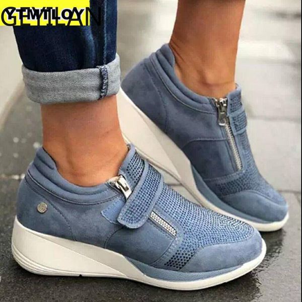 

women platform ankle boots comfortable sneakers wedges slip on creepers flats shoes woman booties size 35-43 crystal botas mujer, Black