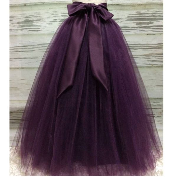 

puffy dark purple long tulle skirts for women with riffon sash puffy tutu skirt female saias custom made new elastic, Black;gray