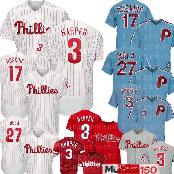 

Philadelphia 3 bryce harper phillie jer ey new 17 rhy ho kin 27 aaron nola maje tic ba eball jer ey men 150th embroidery logo