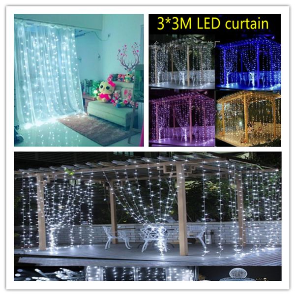 

2020 wedding bed decor light 3mx3m 300leds led curtain string colors fairy light 300 bulb christmas wedding home garden party orament ly228