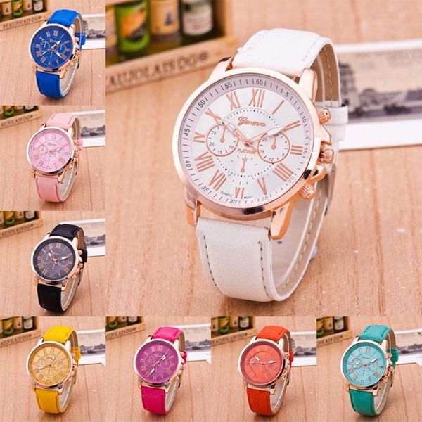 

wristwatches 2019 brand new fashion multicolor pu leather strap watches casual geneva quartz female wathces lw010, Slivery;brown