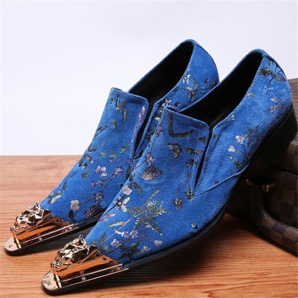 

genuine leather blue solid iron pointed toe suede leather wedding men shoes slid-ons tage gentlemen shoes, Black